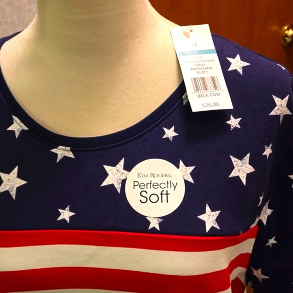 Kim Rogers Navy Americana Top Perfectly Soft Patriotic Tee Women Size 1X - Picture 2 of 12